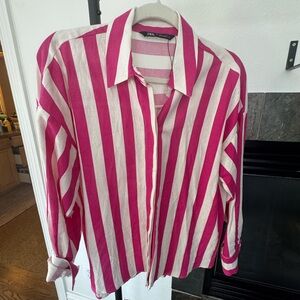 Zara Fuchsia and Cream Striped Shirt
